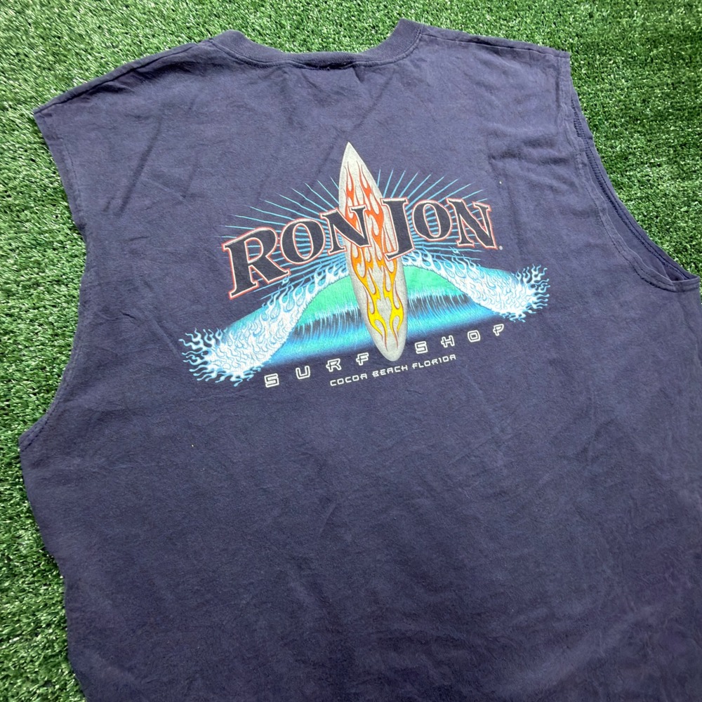 Ron Jon Surf Shop Cocoa Beach Florida Muscle Tee Sleeveless Shirt Navy Mens XL